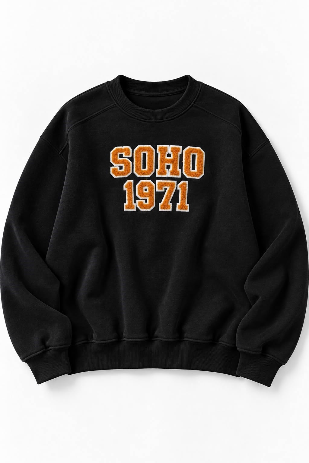 Kadın Bisiklet Yaka Şardonlu Oversize Baskılı Sweatshirt Siyah