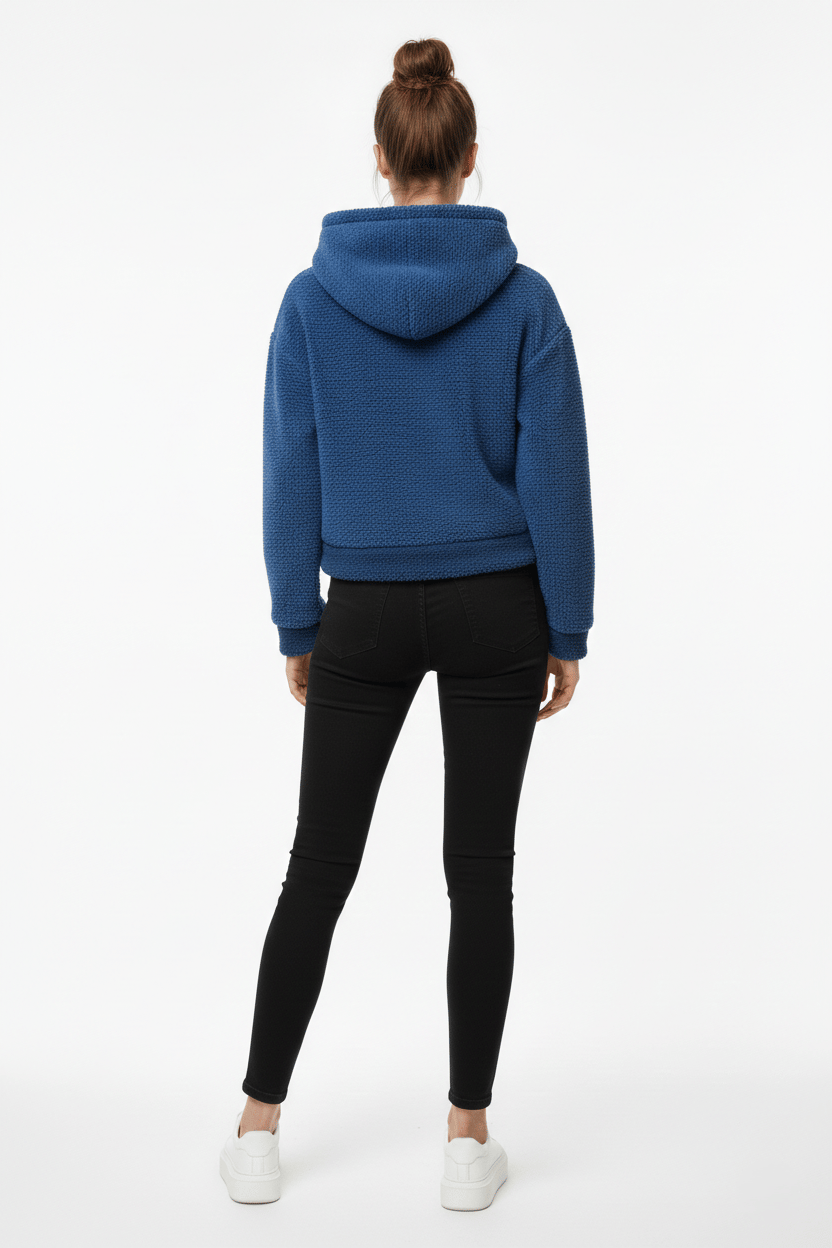 Kadın Kapüşonlu Welsoft Uzun Kollu Sweat Mavi