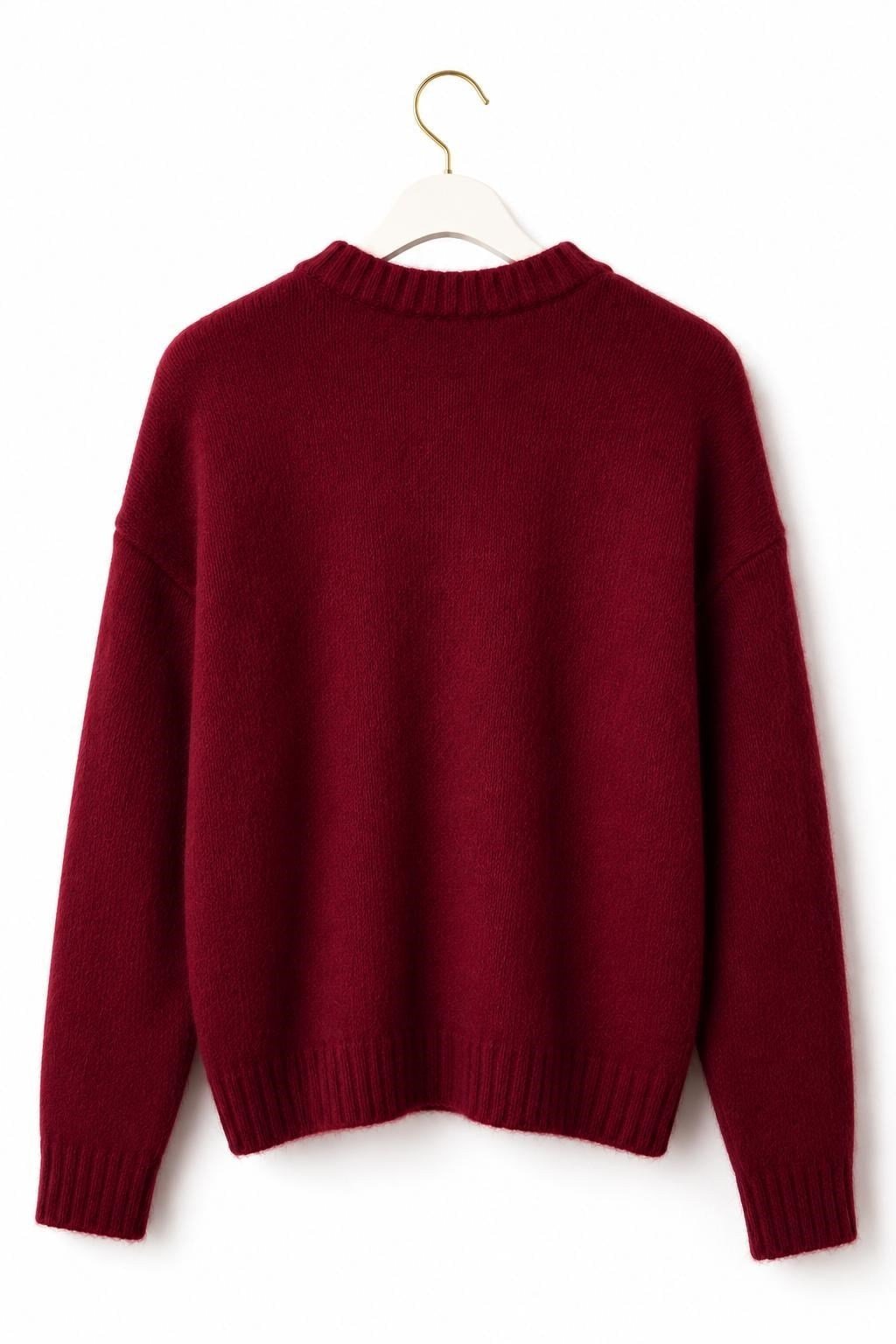 Kadın Kurdele Detaylı Oversize Triko Kazak Bordo
