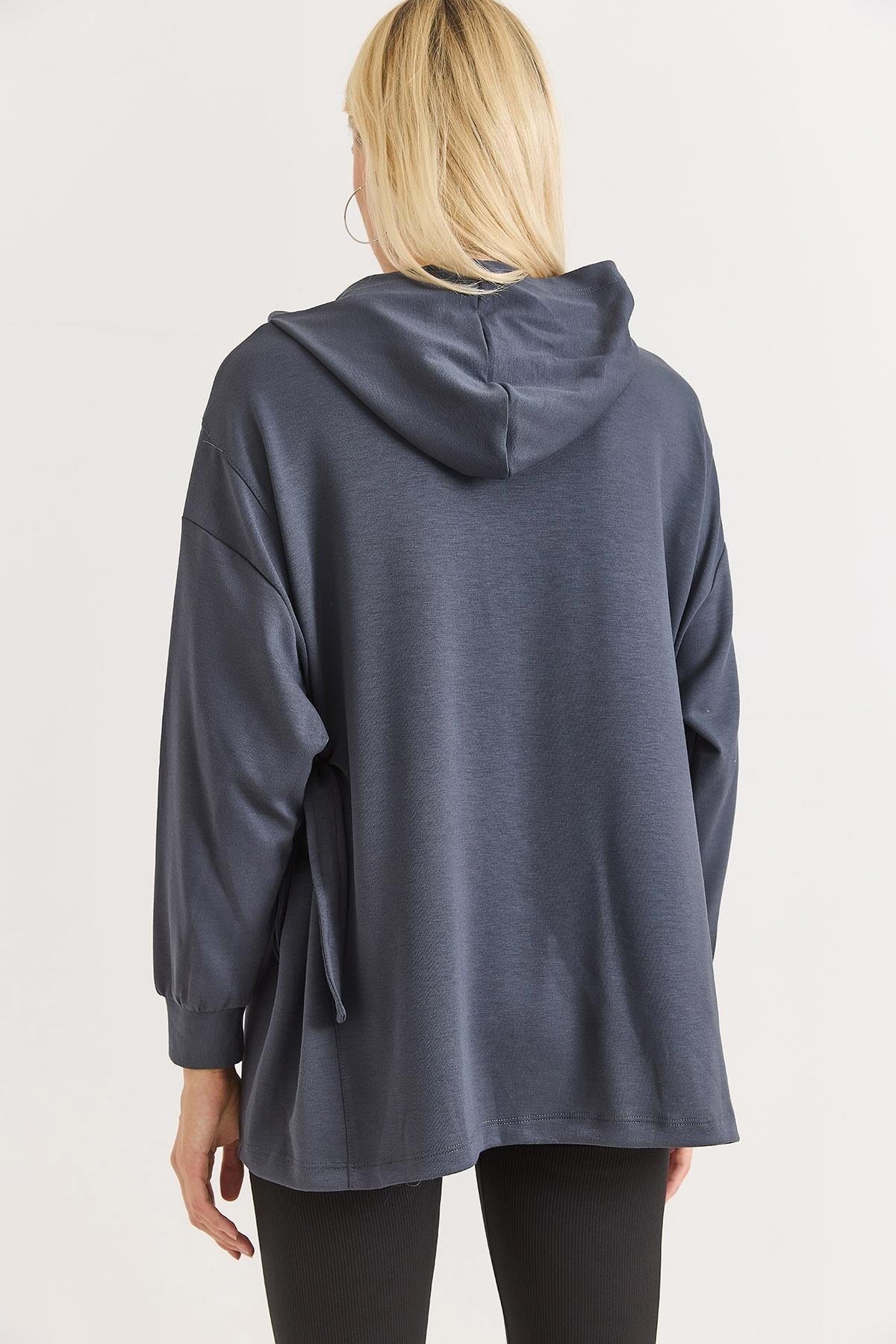Kadın Yanları Bağlamalı Oversize Modal Tunik Füme
