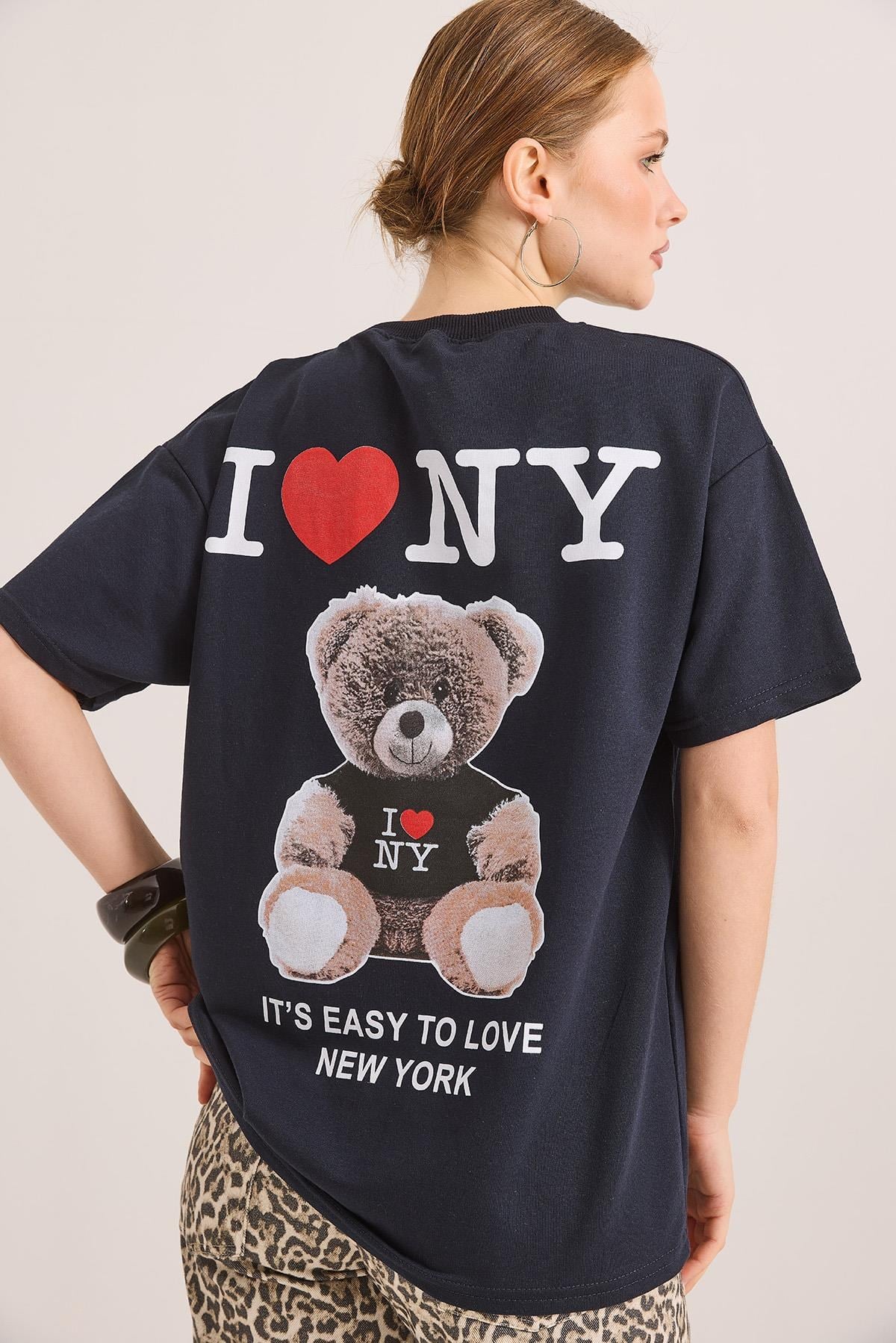 Ön Ve Arka Baskılı İki İp Oversize Örme Tshirt Antrasit