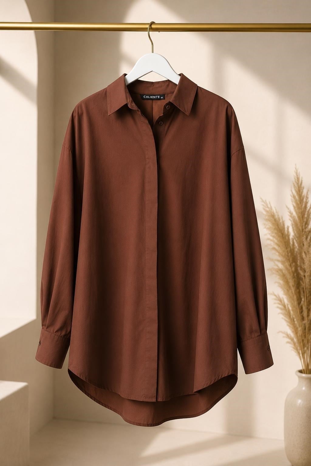 Oversize Basic Gömlek Acı Kahve