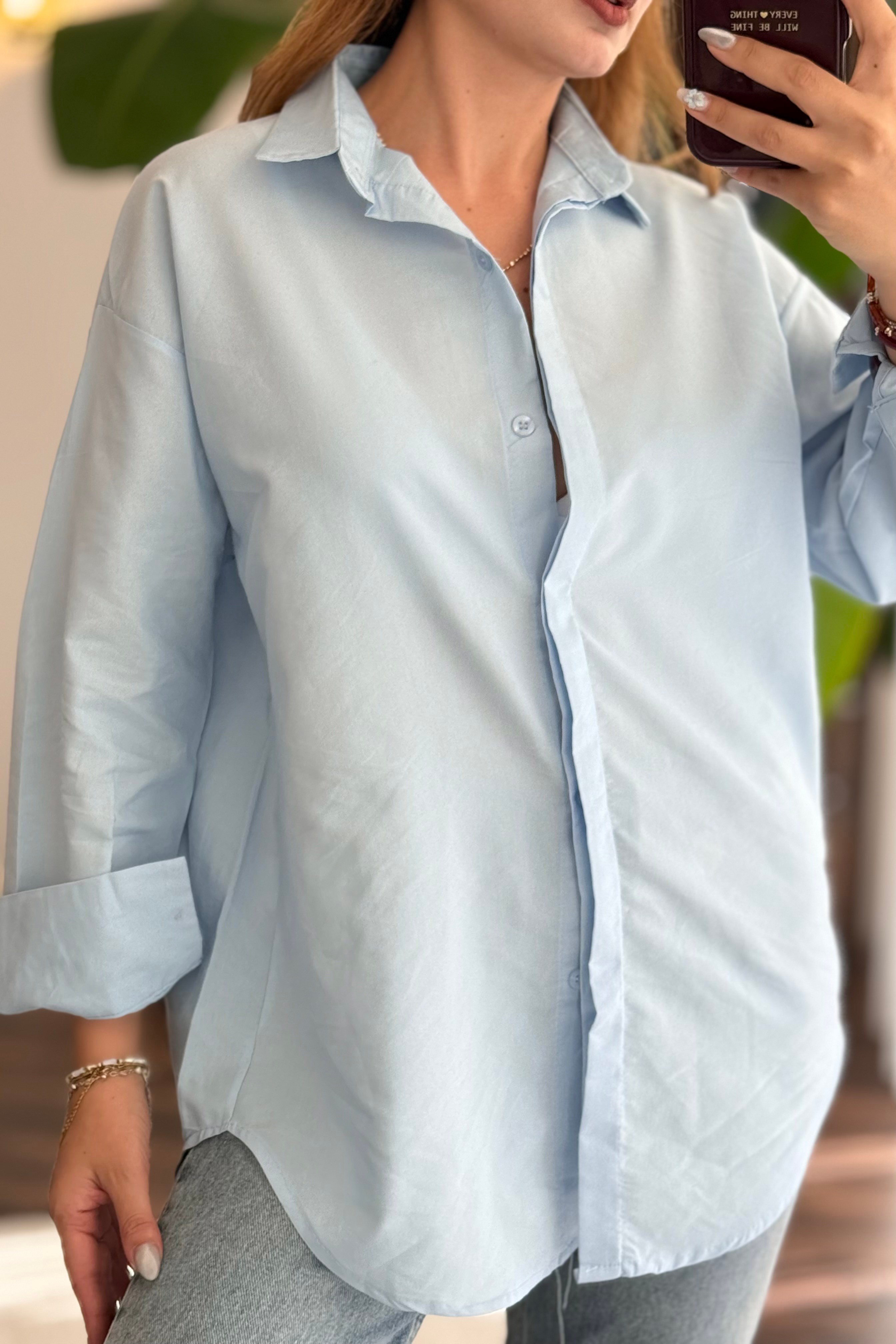 Oversize Basic Gömlek Açık Mavi