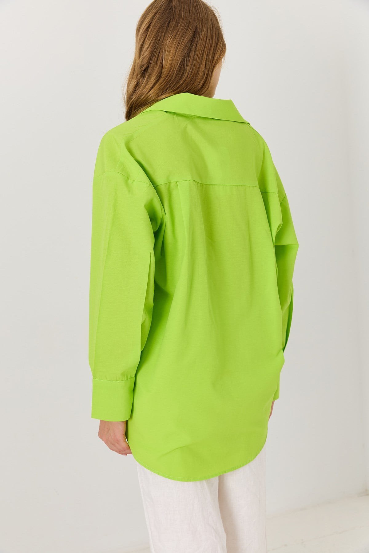 Oversize Basic Gömlek Fıstık Yeşili