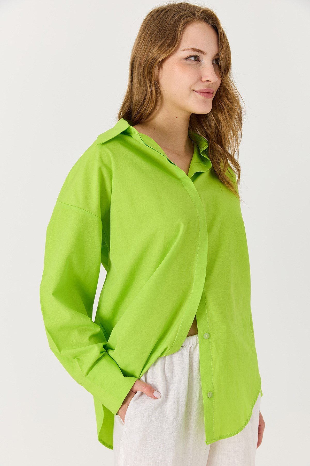 Oversize Basic Gömlek Fıstık Yeşili