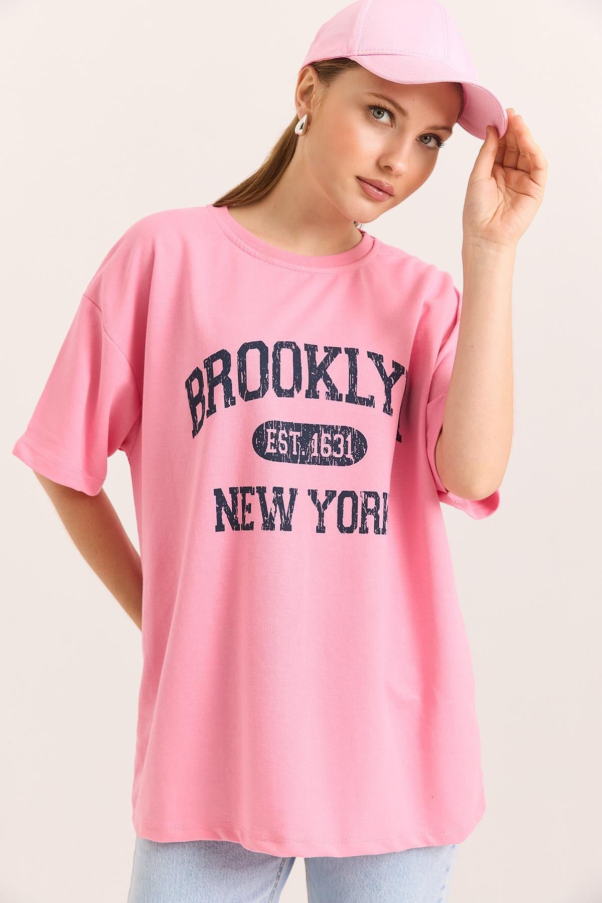 Oversize İki İplik Brooklyn Baskılı Tshirt