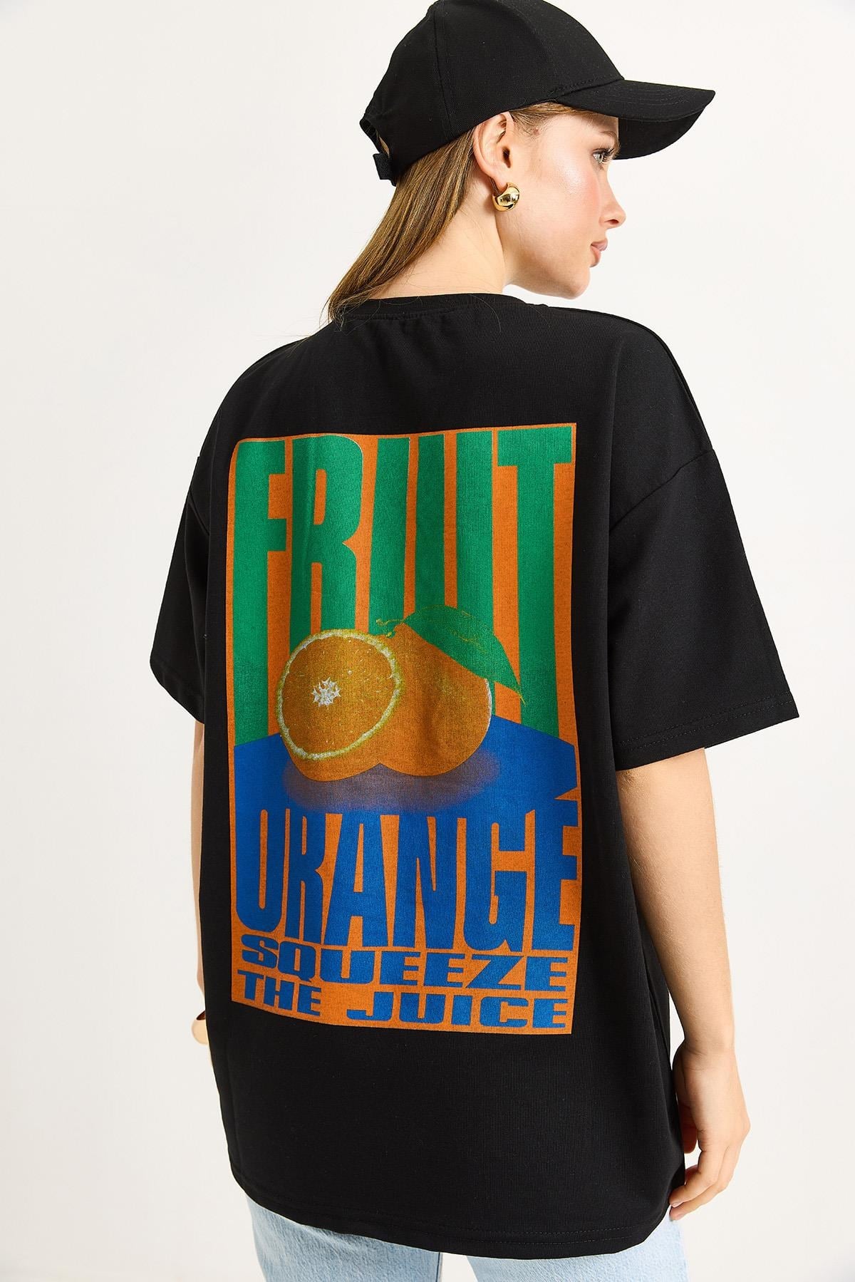 Oversize Ön ve Arka Baskılı Tshirt Siyah