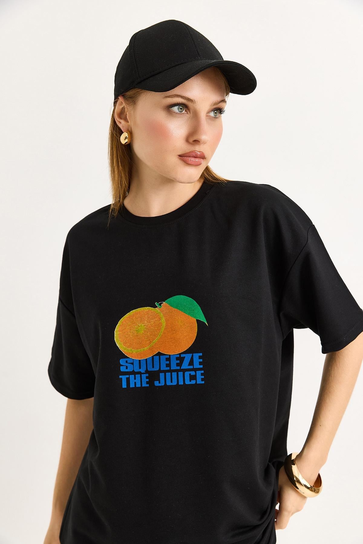 Oversize Ön ve Arka Baskılı Tshirt Siyah