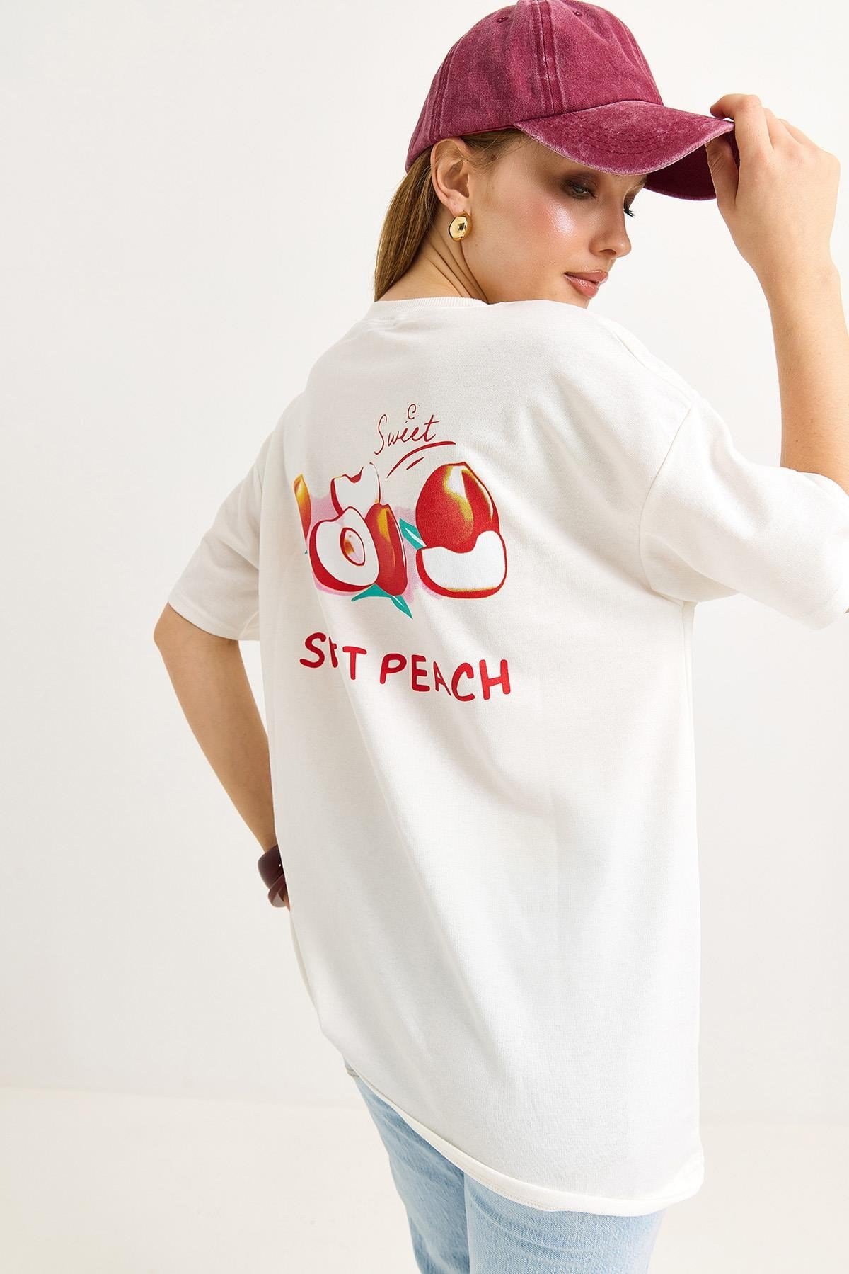 Sweet Peach Baskılı Beyaz Tshirt