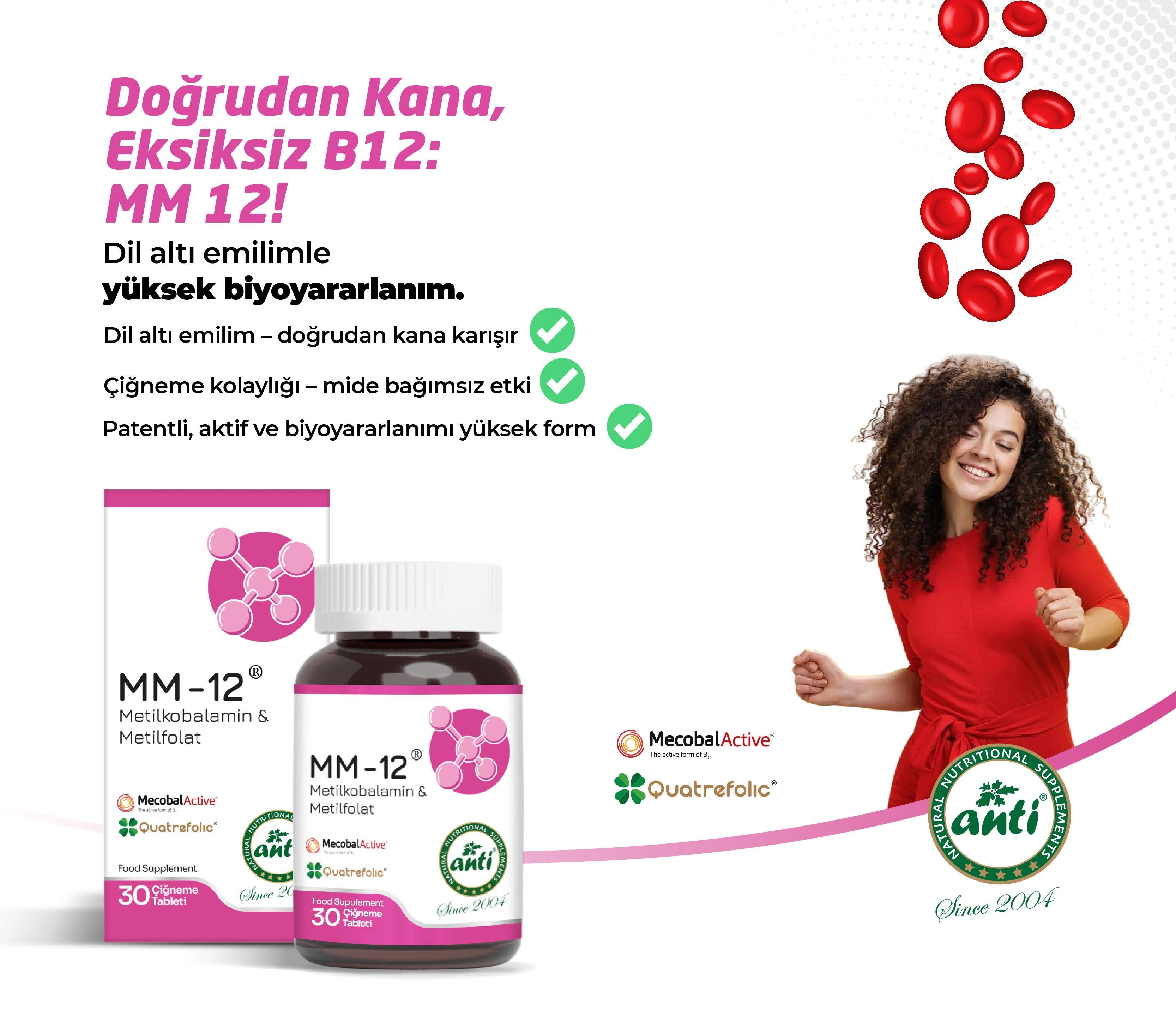 Anti Mm-12® B12Vitamini ve Metil folat Çiğneme Tableti