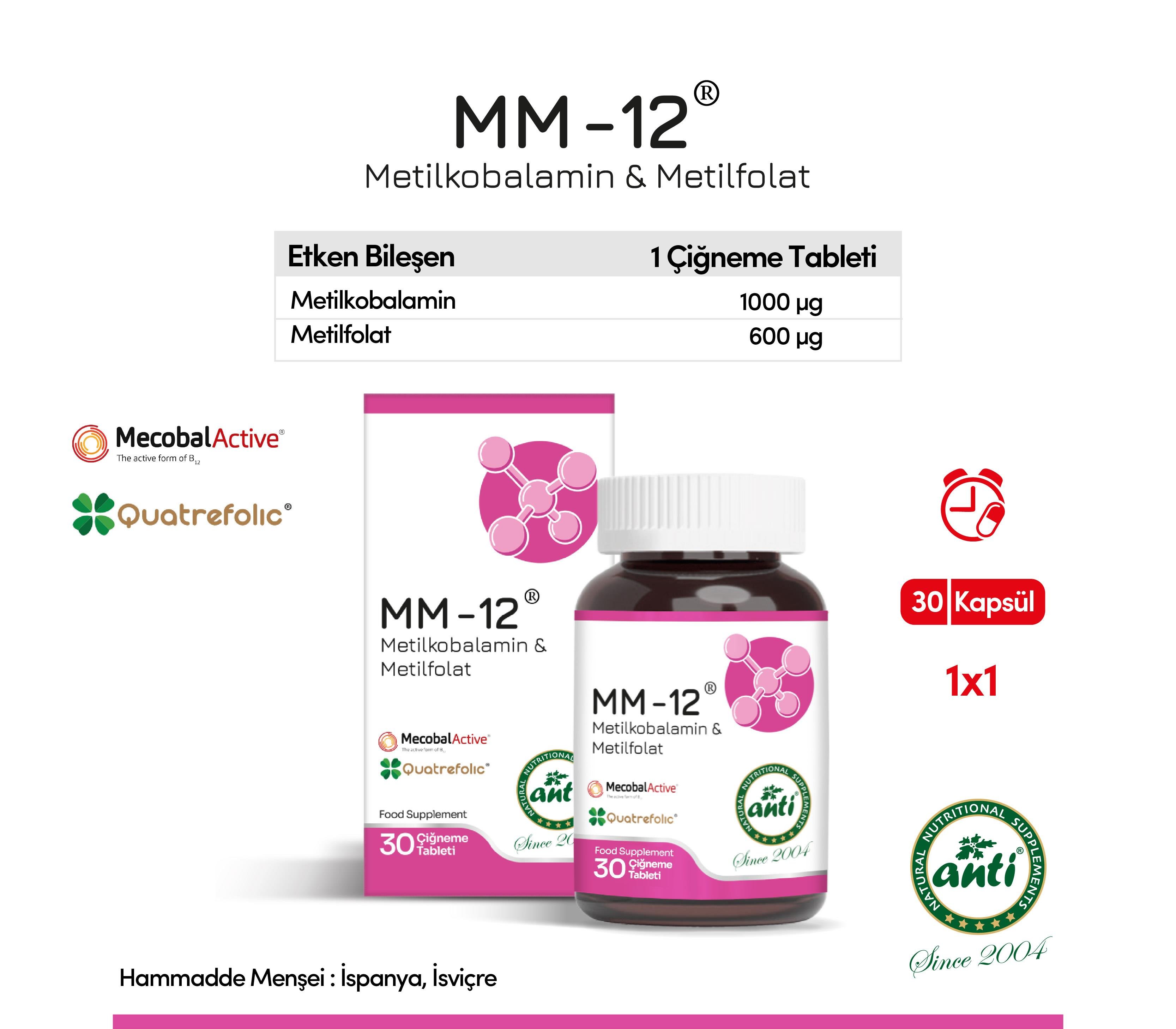 Anti Mm-12® B12Vitamini ve Metil folat Çiğneme Tableti