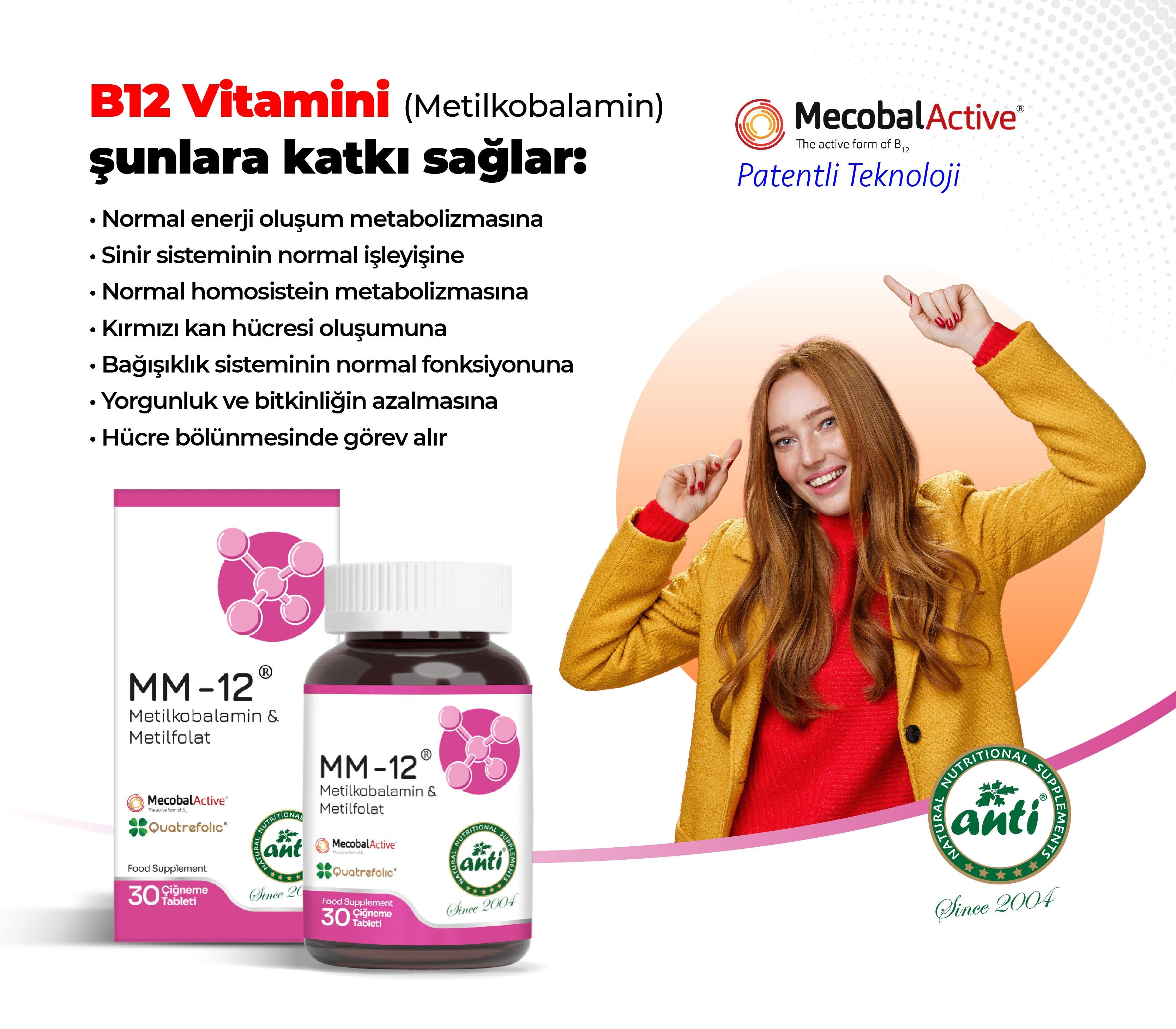 Anti Mm-12® B12Vitamini ve Metil folat Çiğneme Tableti