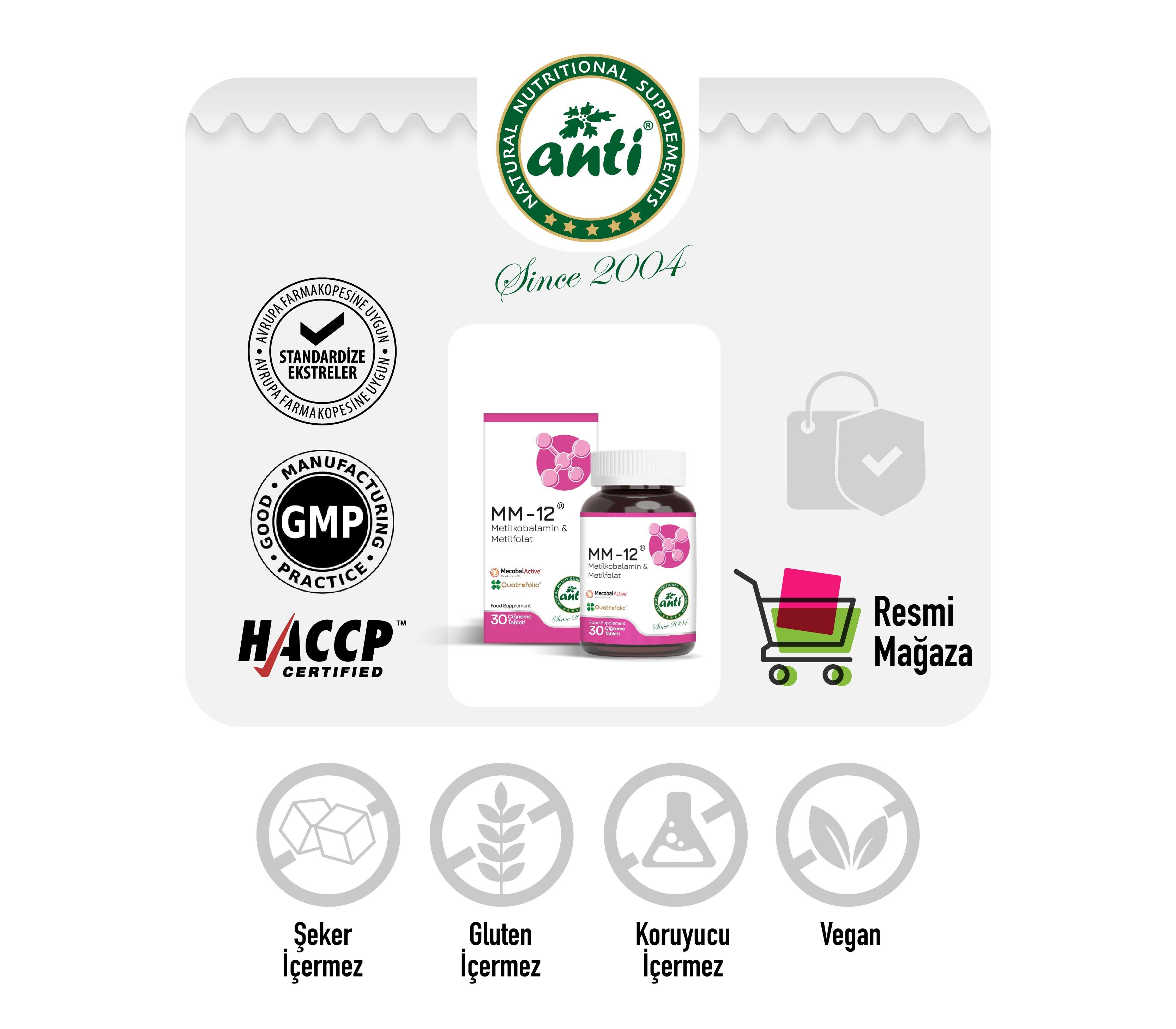 Anti Mm-12® B12Vitamini ve Metil folat Çiğneme Tableti