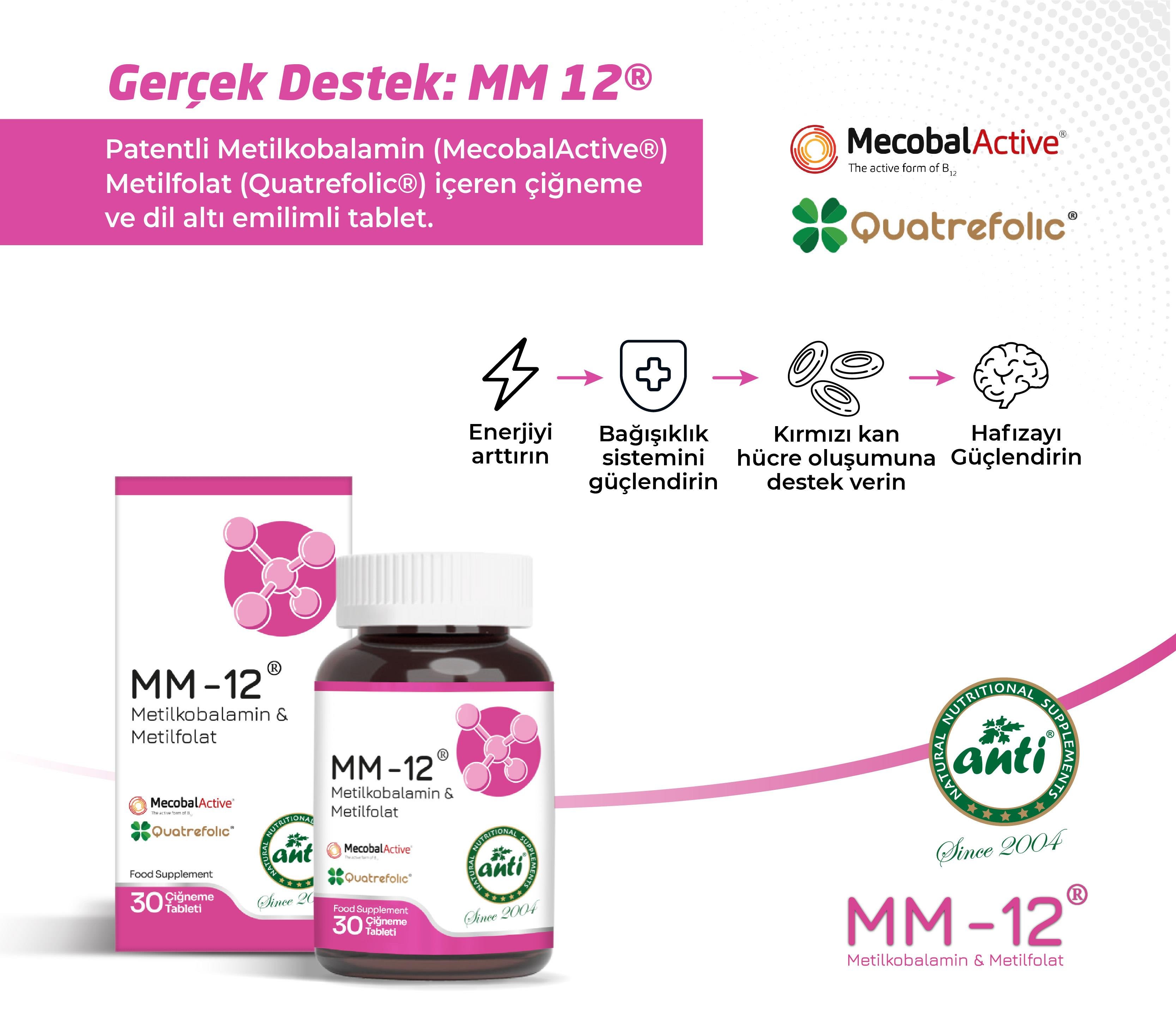 Anti Mm-12® B12Vitamini ve Metil folat Çiğneme Tableti