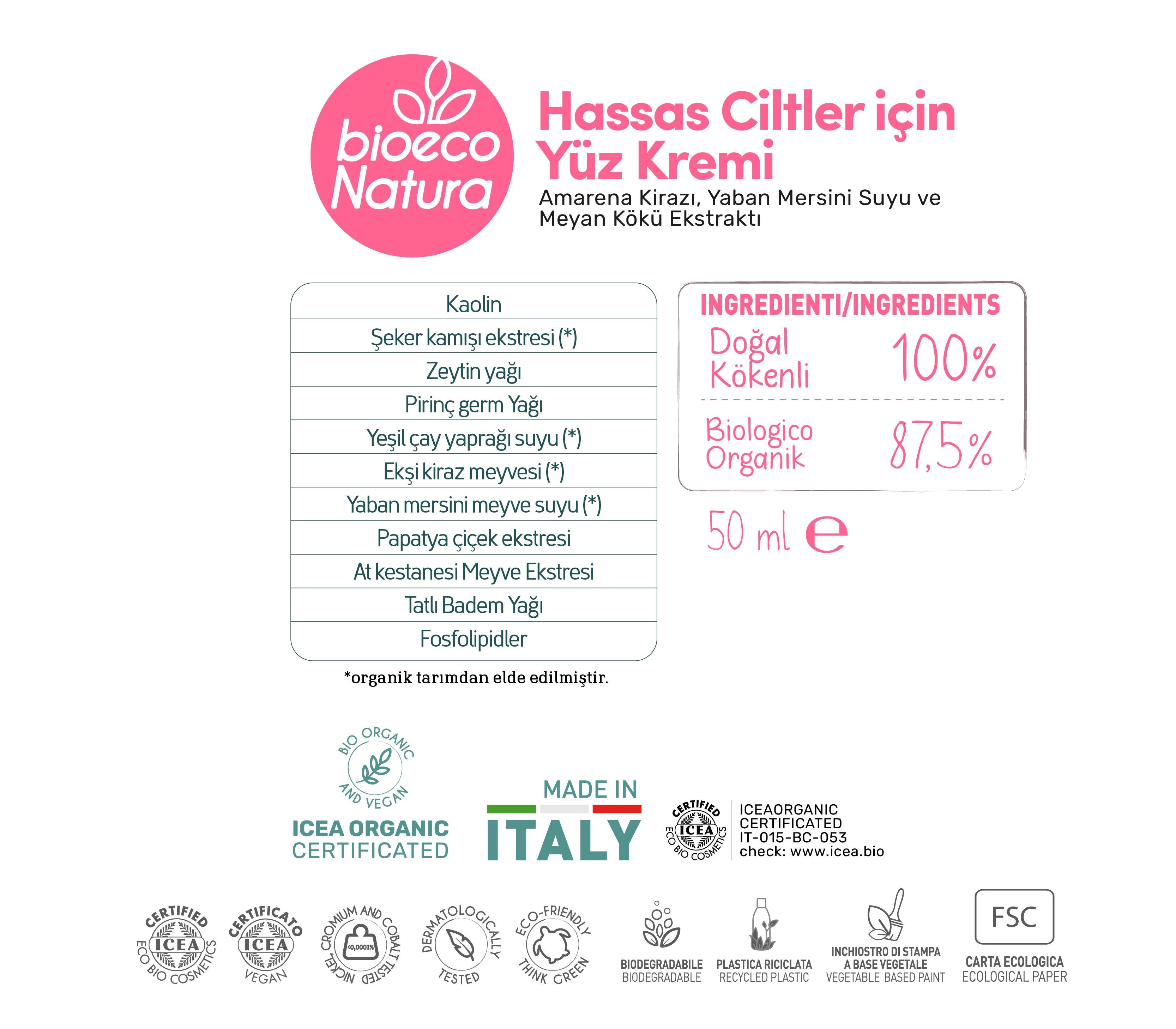 BioEco Natura Hassas Ciltler İçin Yüz Kremi – Amarena Kirazı & Yaban Mersini