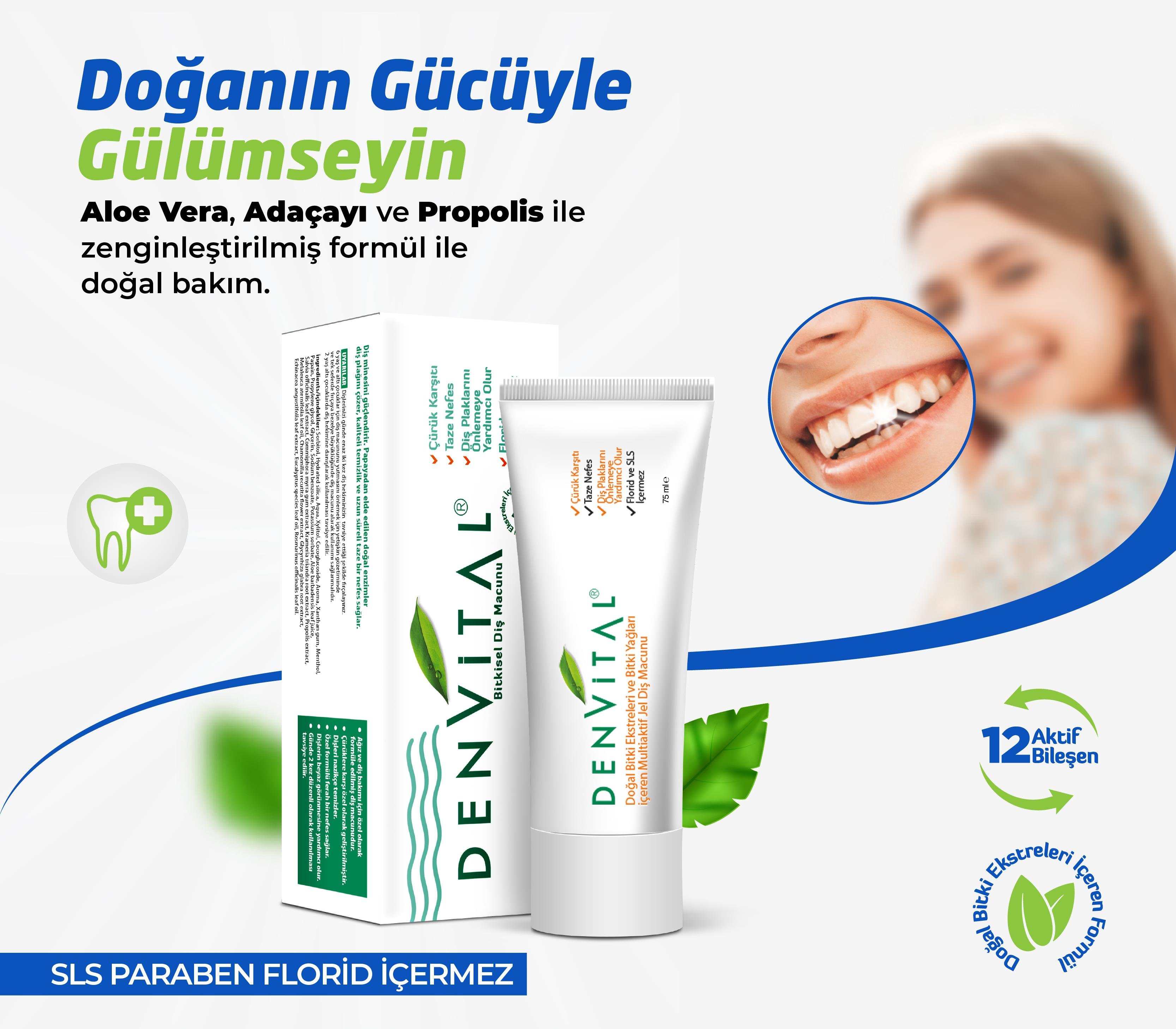 Denvital 12 Bitki Bileşeni Bitkisel Diş Macunu 75 ML