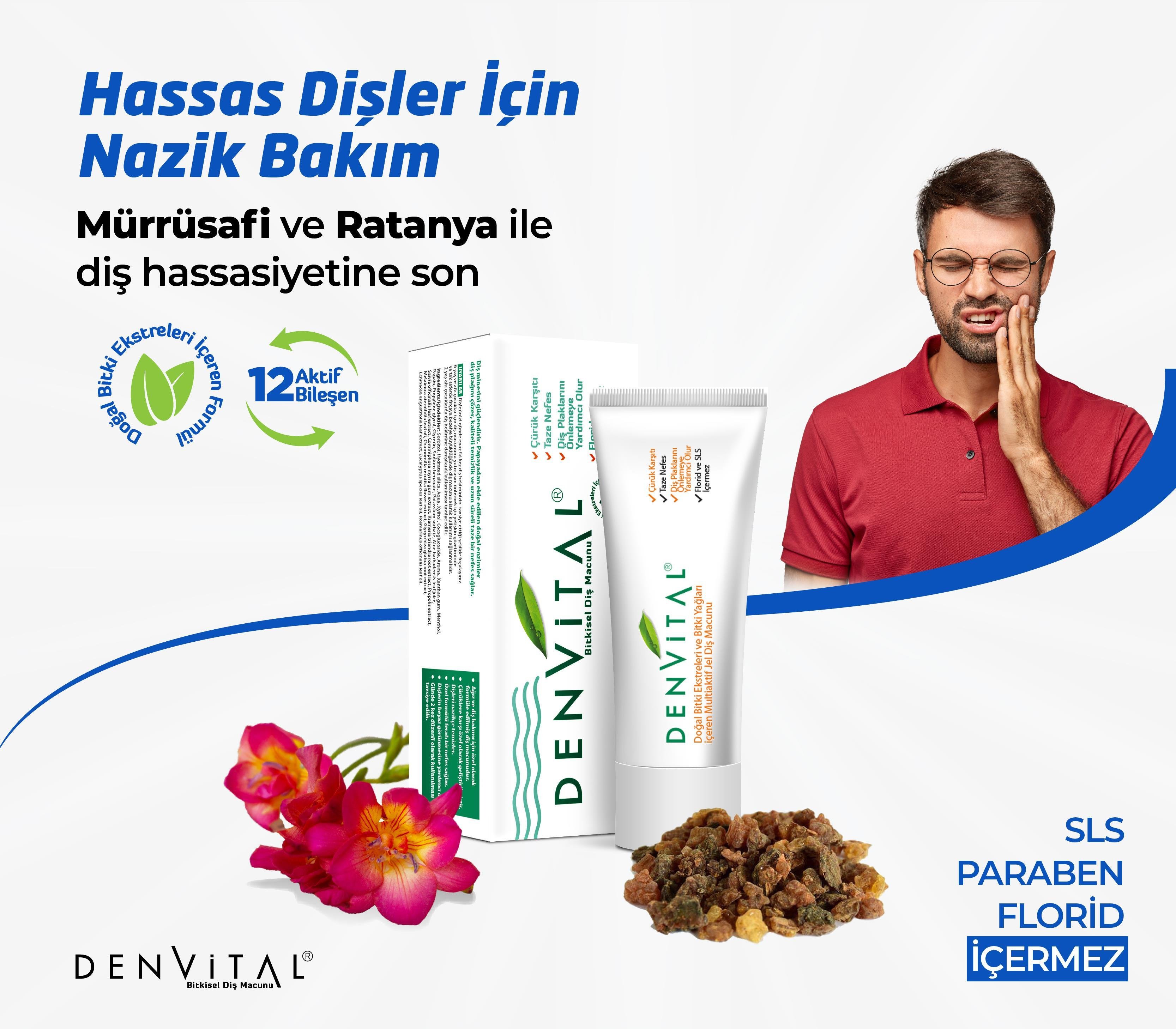 Denvital 12 Bitki Bileşeni Bitkisel Diş Macunu 75 ML