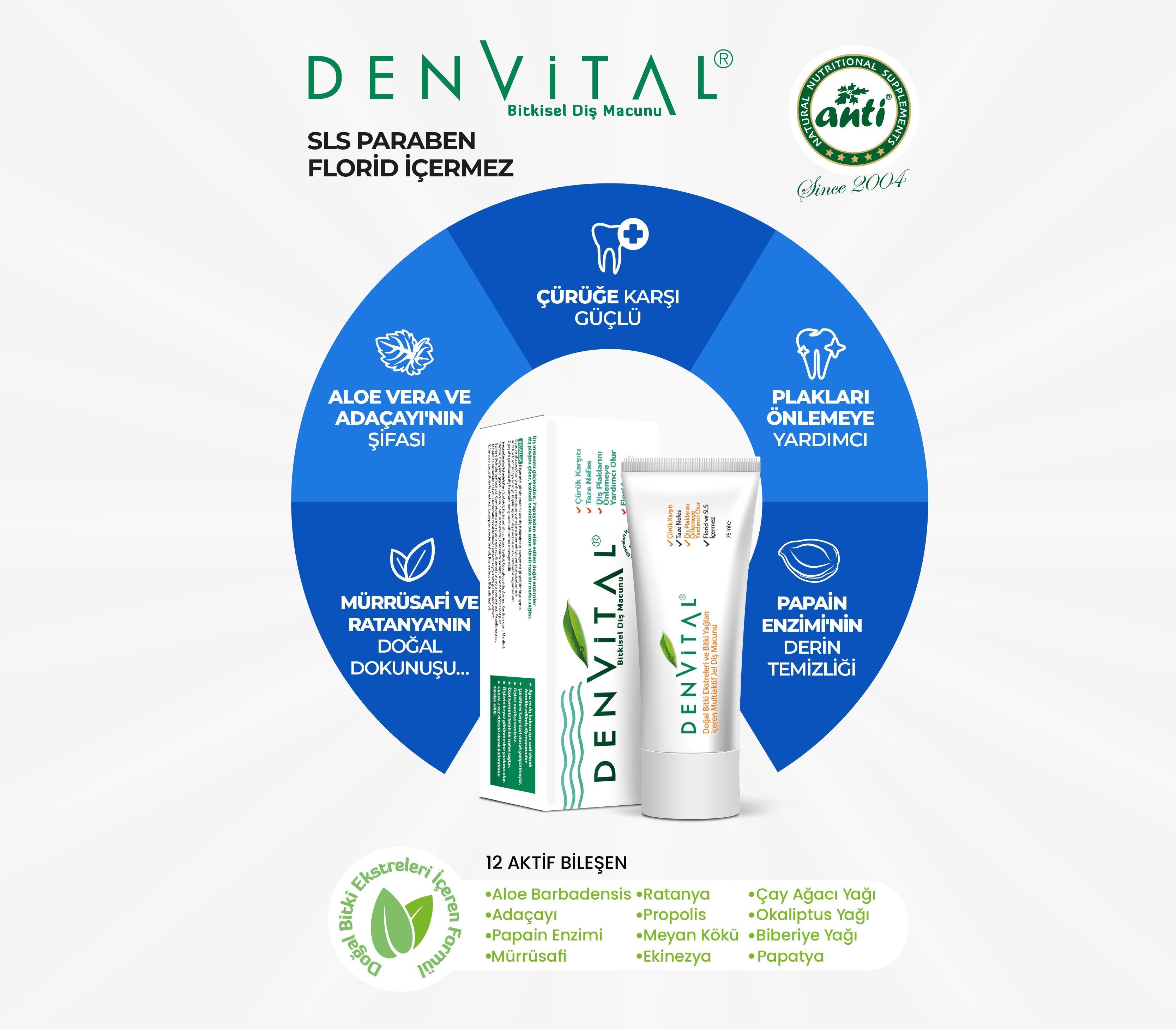 Denvital 12 Bitki Bileşeni Bitkisel Diş Macunu 75 ML