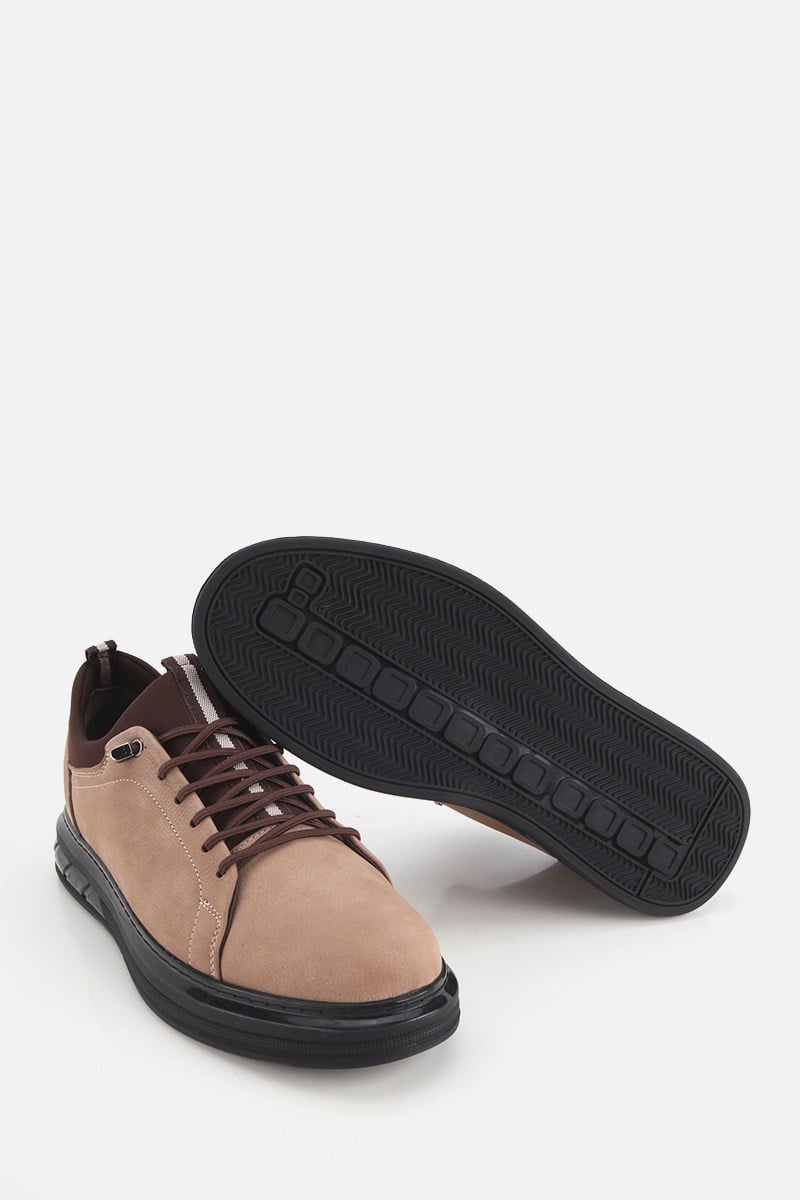 Erkek Bej Nubuk Deri Bağcıklı Sneaker