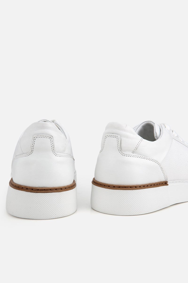 Erkek Beyaz Bağcıklı Kalın Tabanlı Günlük Sneaker