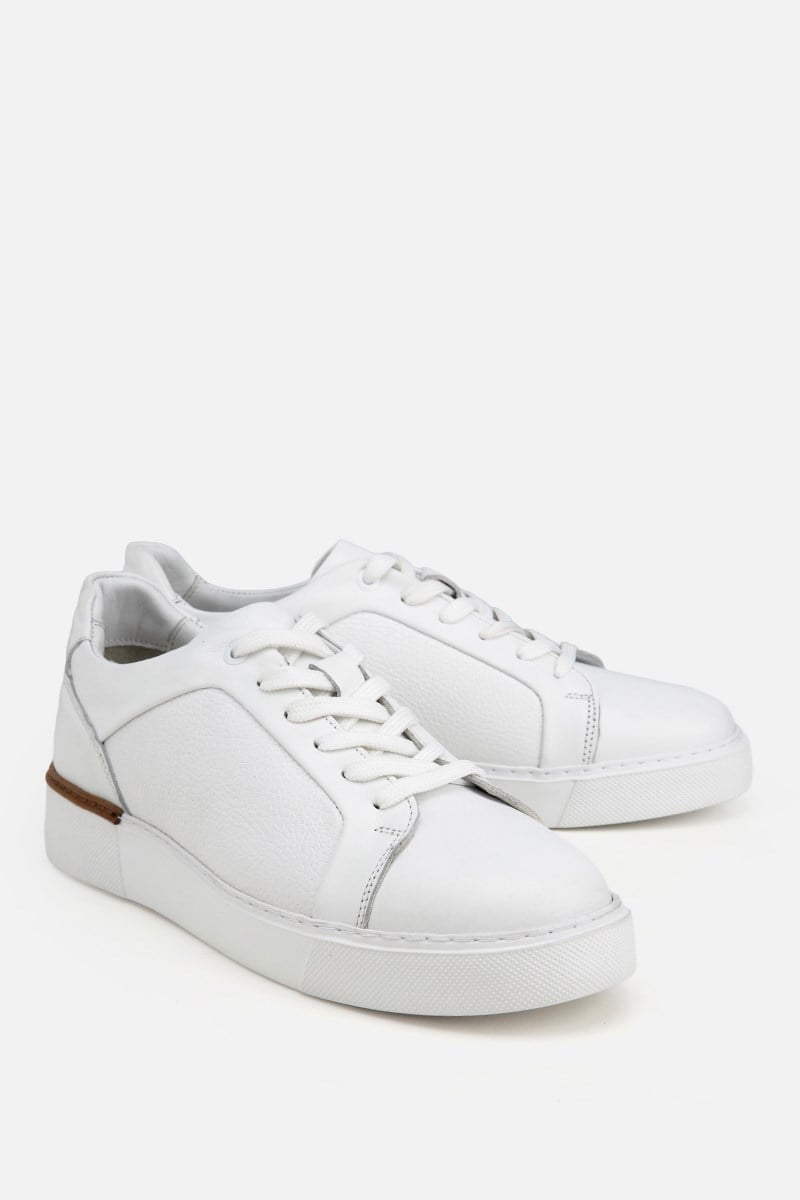 Erkek Beyaz Bağcıklı Kalın Tabanlı Günlük Sneaker