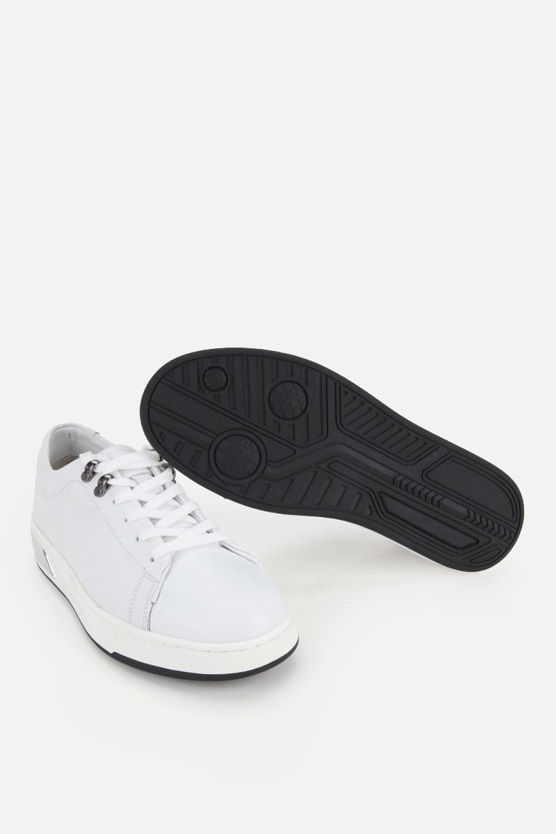 Erkek Beyaz Deri Topuk Detaylı Bağcıklı Sneaker