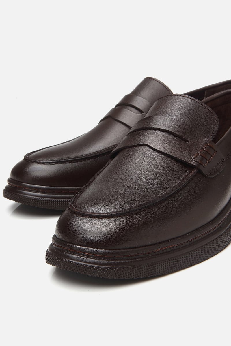 Erkek Deri Kahverengi Deri Hafif Tabanlı Klasik Loafer