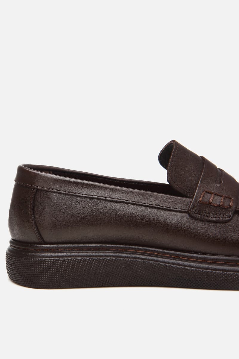 Erkek Deri Kahverengi Deri Hafif Tabanlı Klasik Loafer