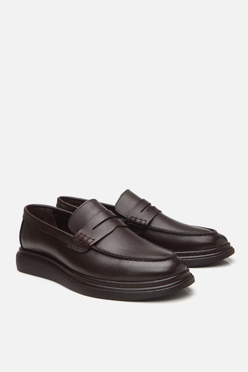 Erkek Deri Kahverengi Deri Hafif Tabanlı Klasik Loafer