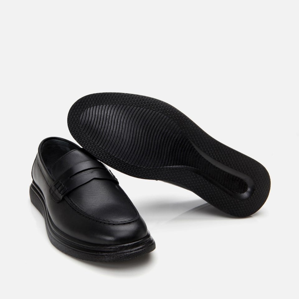 Erkek Deri Siyah Deri Hafif Tabanlı Klasik Loafer