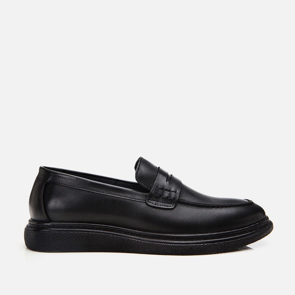 Erkek Deri Siyah Deri Hafif Tabanlı Klasik Loafer