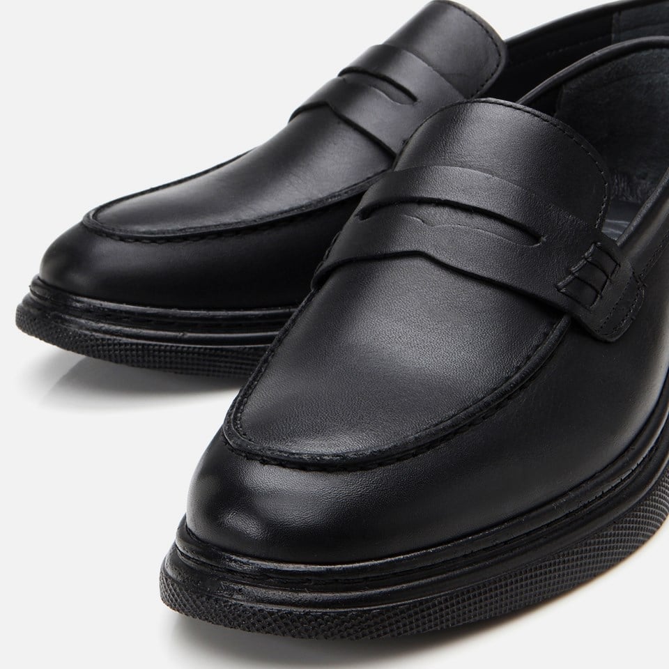 Erkek Deri Siyah Deri Hafif Tabanlı Klasik Loafer