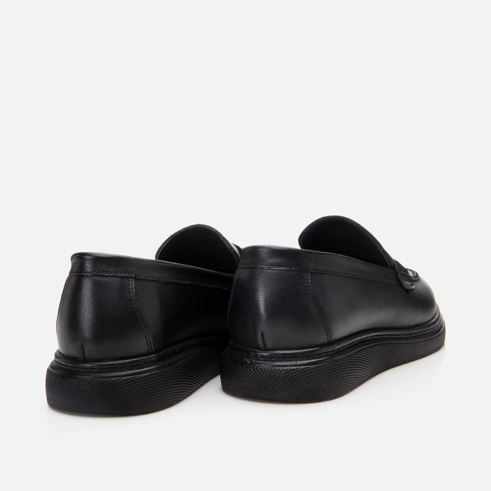 Erkek Deri Siyah Deri Hafif Tabanlı Klasik Loafer