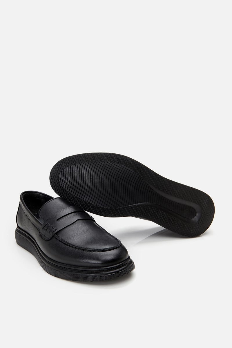 Erkek Deri Siyah Deri Hafif Tabanlı Klasik Loafer