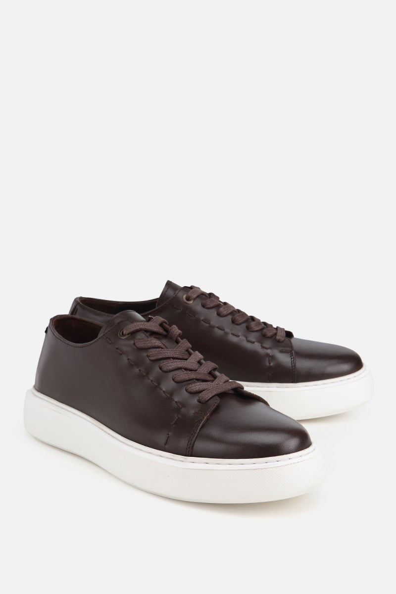 Erkek Kahverengi Bağcıklı Kalın Tabanlı Günlük Sneaker