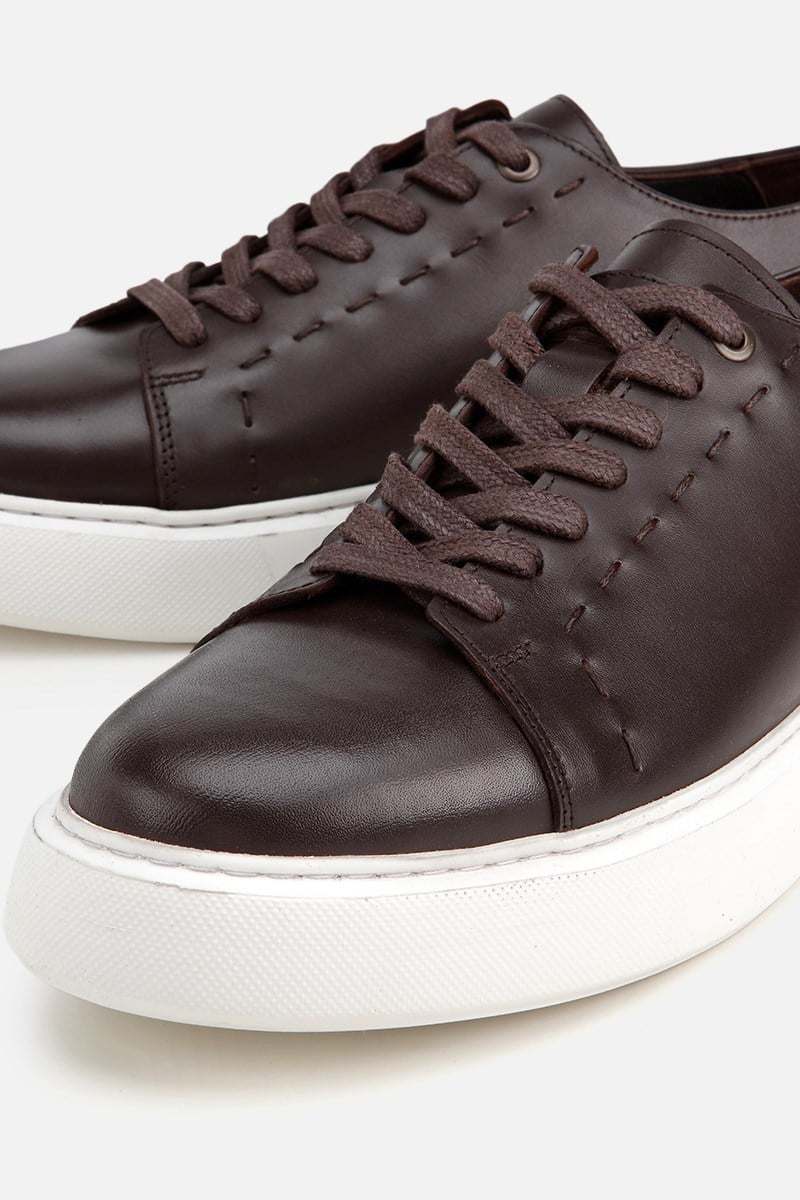 Erkek Kahverengi Bağcıklı Kalın Tabanlı Günlük Sneaker