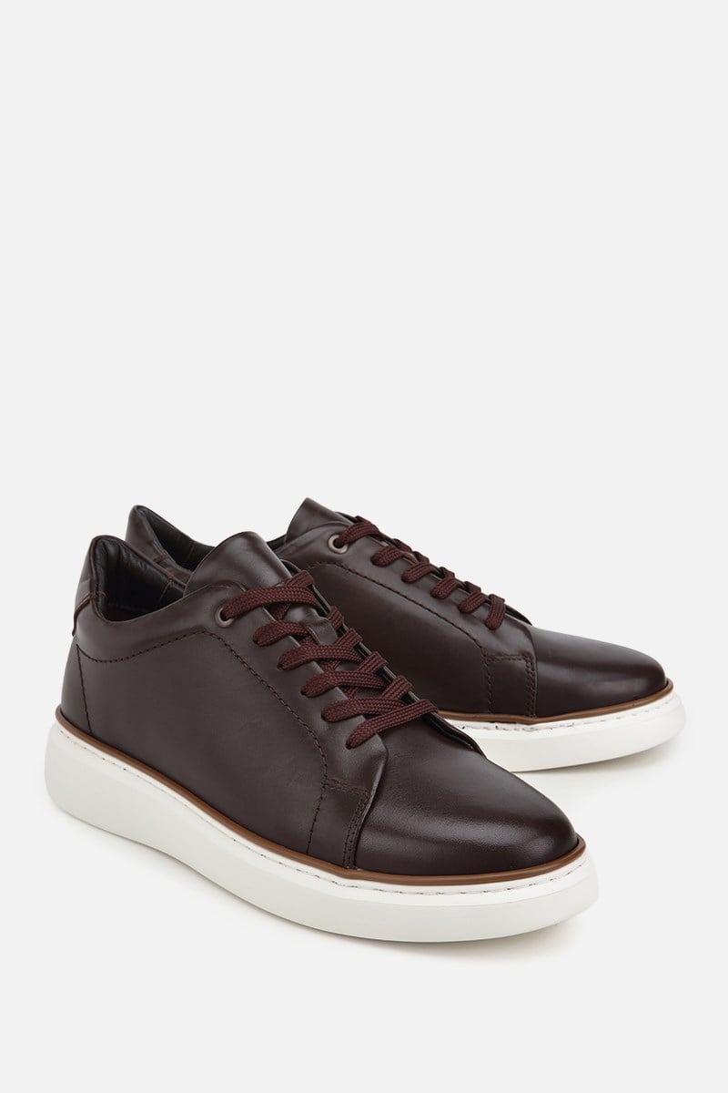 Erkek Kahverengi Bağcıklı Kalın Tabanlı Günlük Sneaker