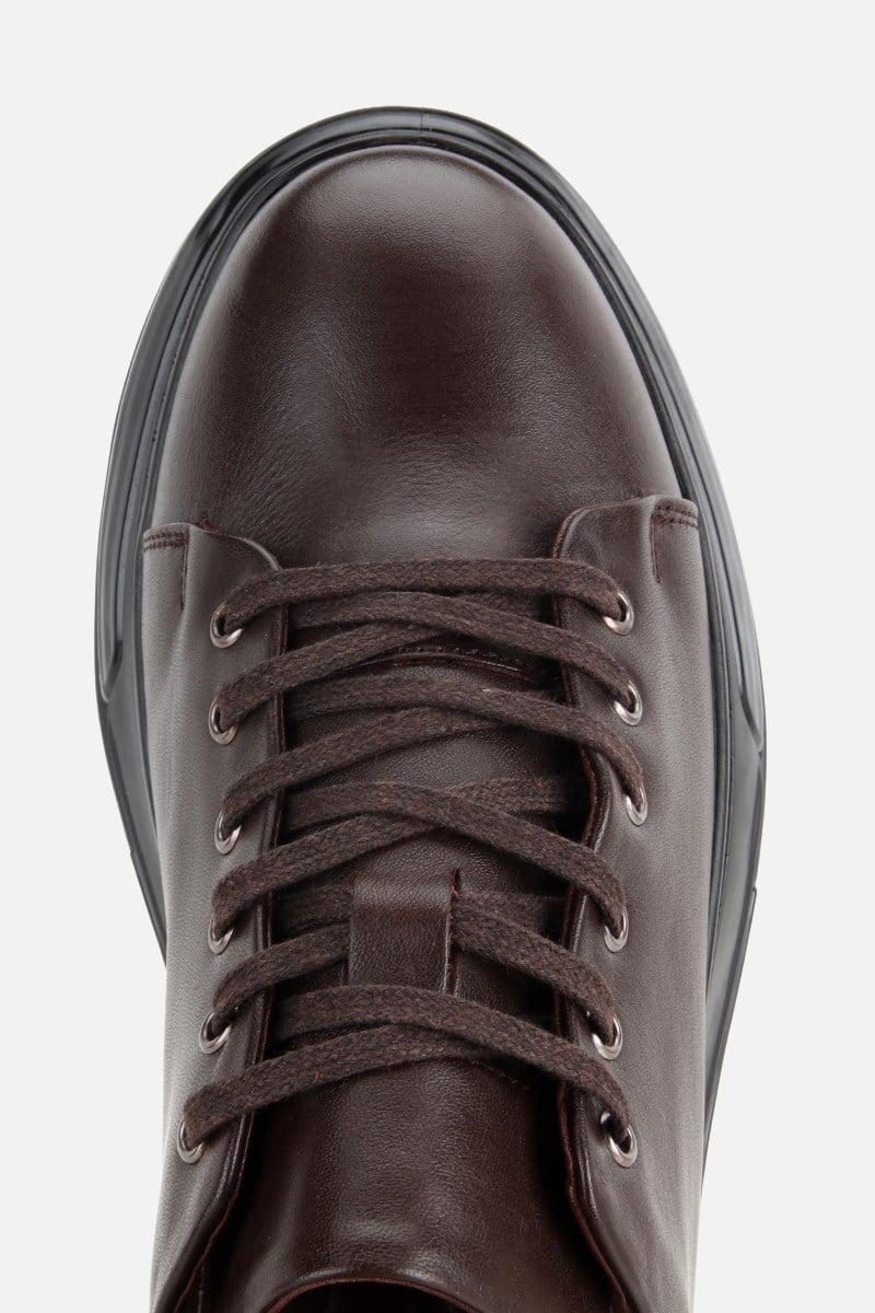 Erkek Kahverengi Deri Bağcıklı Günlük Sneaker