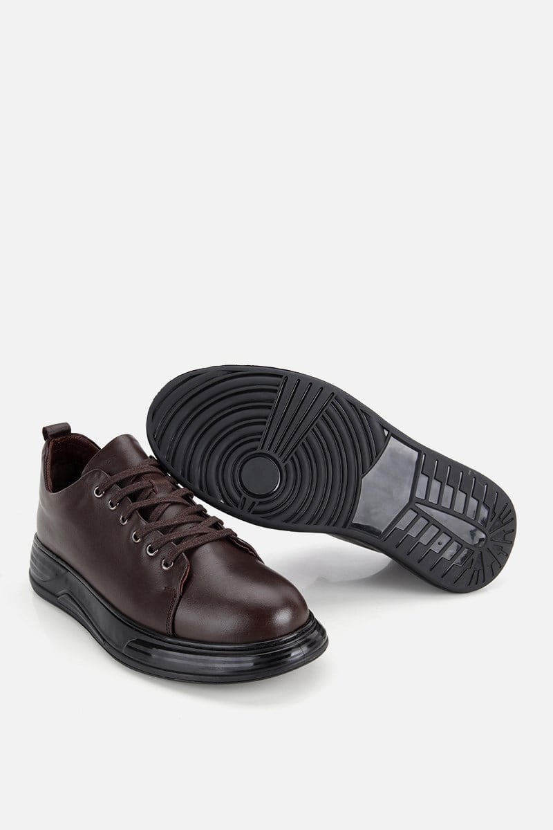 Erkek Kahverengi Deri Bağcıklı Günlük Sneaker