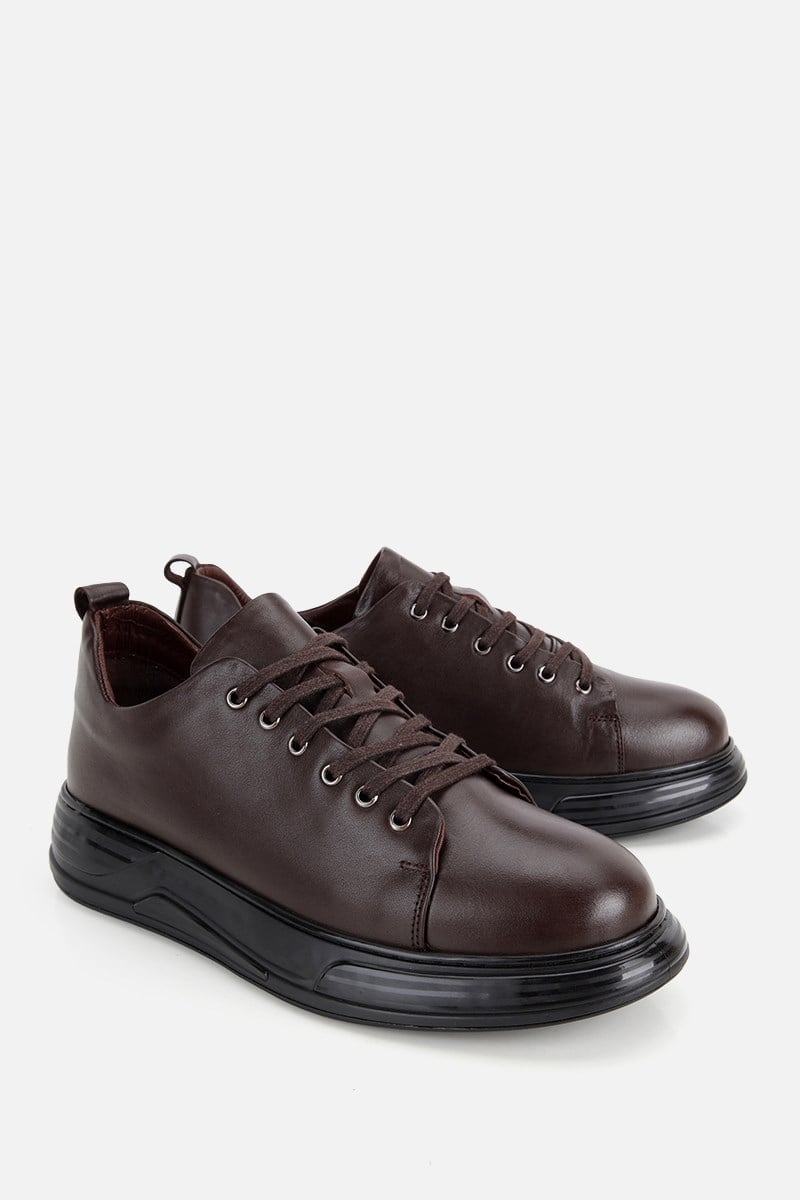 Erkek Kahverengi Deri Bağcıklı Günlük Sneaker