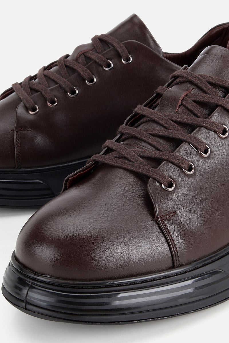 Erkek Kahverengi Deri Bağcıklı Günlük Sneaker