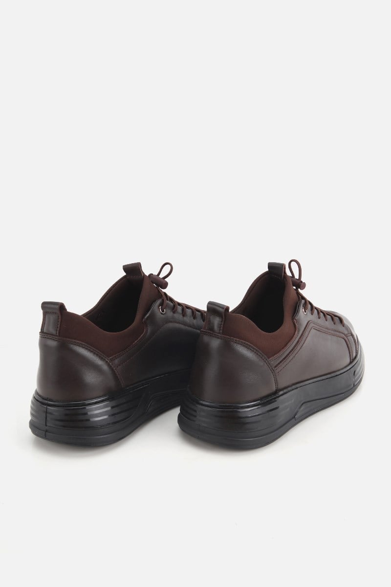 Erkek Kahverengi Deri Bağcıklı Kalın Tabanlı Sneaker
