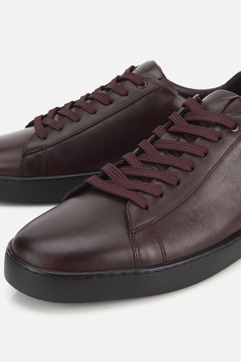 Erkek Kahverengi Deri Bağcıklı Sneaker