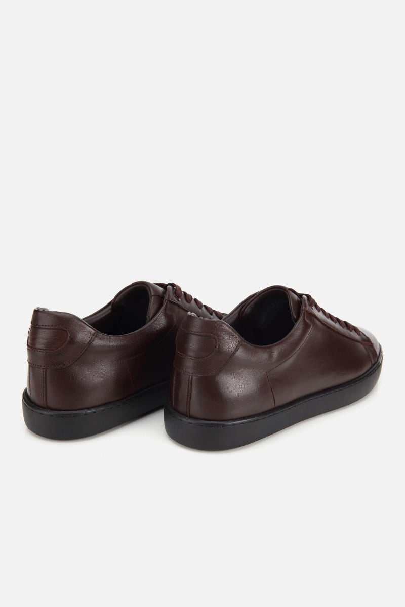 Erkek Kahverengi Deri Bağcıklı Sneaker