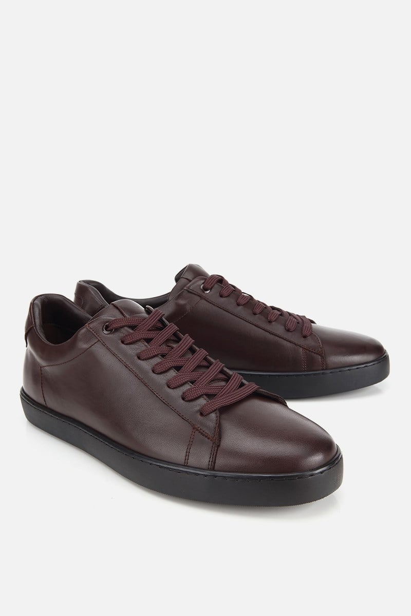 Erkek Kahverengi Deri Bağcıklı Sneaker