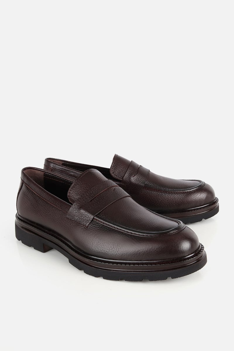 Erkek Kahverengi Deri Modern Loafer
