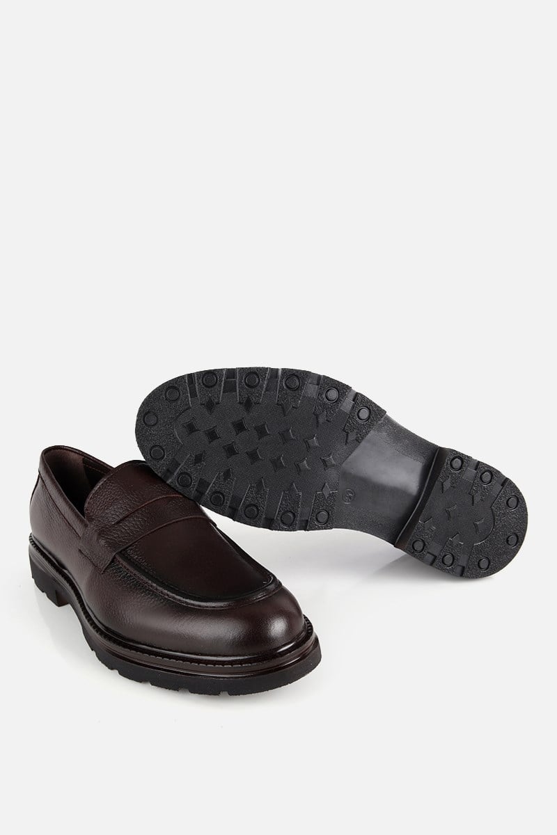 Erkek Kahverengi Deri Modern Loafer