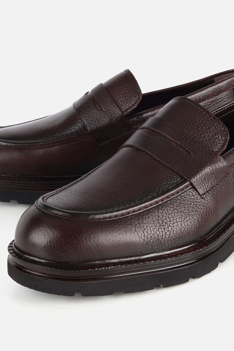 Erkek Kahverengi Deri Modern Loafer
