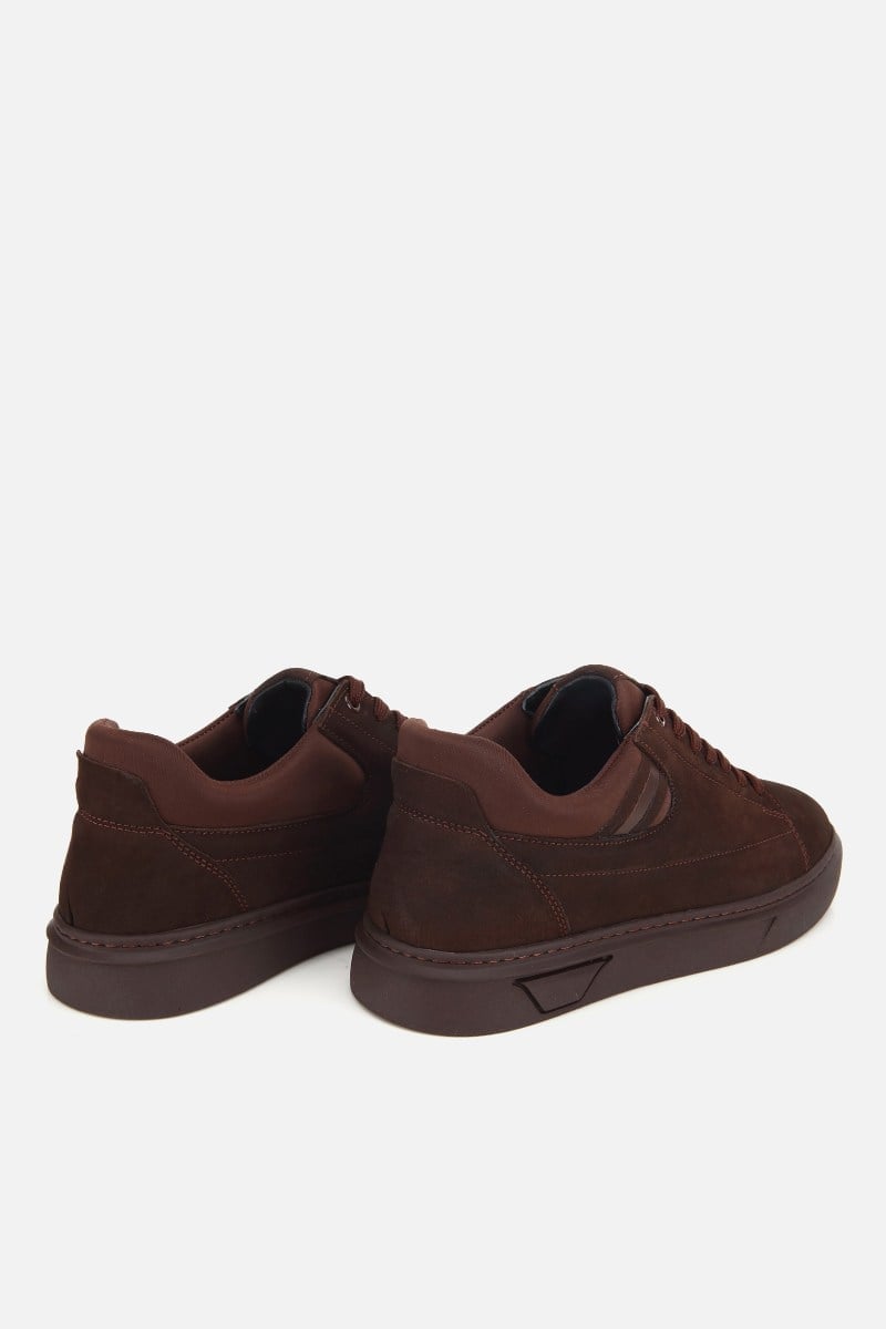Erkek Kahverengi Nubuk Deri Bağcıklı Casual Sneaker
