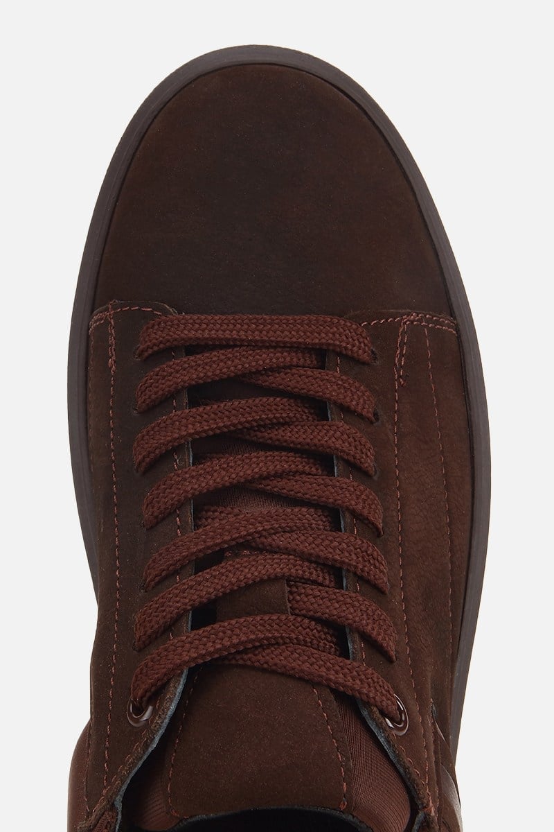 Erkek Kahverengi Nubuk Deri Bağcıklı Casual Sneaker
